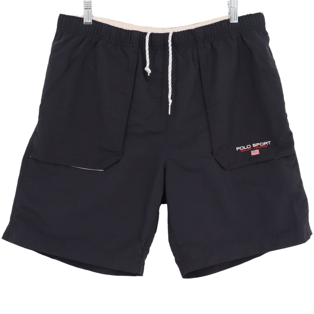 Vintage Polo Sport Ralph Lauren Mens Size L Black Nylon Swim Trunks Board Shorts